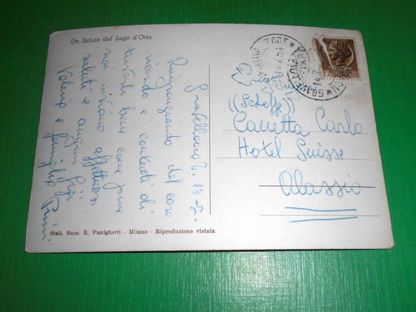 Cartolina Orta - Isola S. Giulio 1954