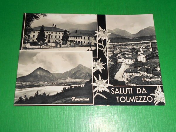 Cartolina Saluti da Tolmezzo - Vedute diverse 1957 | Immagine principale