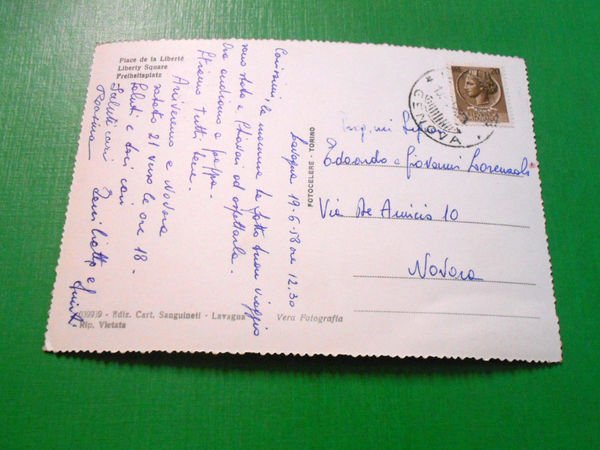Cartolina Lavagna - Piazza della Libertà -- 1958
