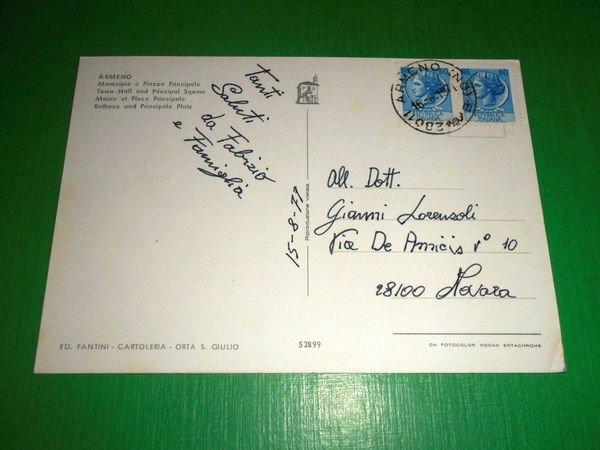 Cartolina Armeno - Municipio e Piazza Principale 1977