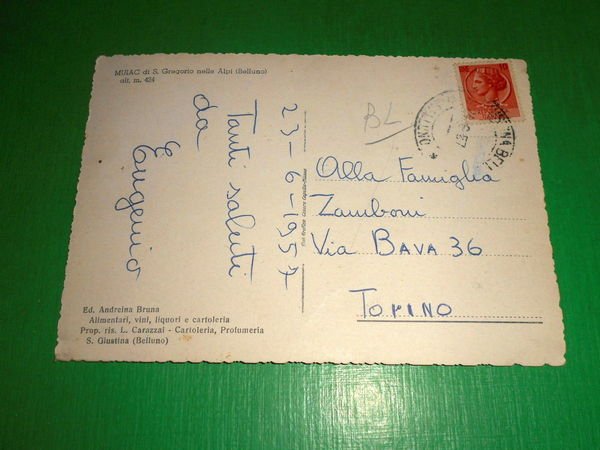 Cartolina Muiac di S. Gregorio nelle Alpi ( Belluno ) …