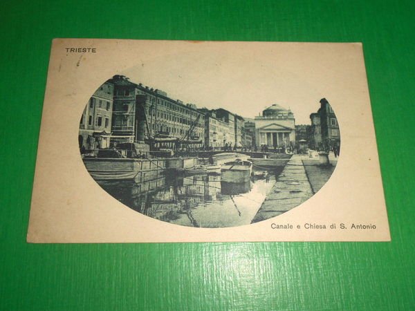 Cartolina Trieste - Canale e Chiesa di S. Antonio 1920
