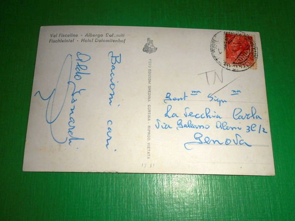 Cartolina Val Fiscalina - Albergo Dolomiti 1955
