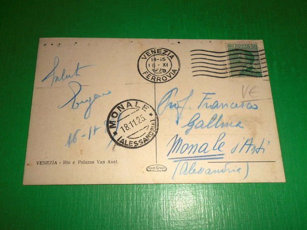Cartolina Venezia - Rio e Palazzo Van Axel 1925