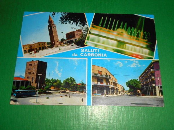 Cartolina Saluti da Carbonia - Vedute diverse 1969