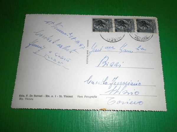 Cartolina Saint Vincent - Alberghi Sorgente e Miramonti 1957