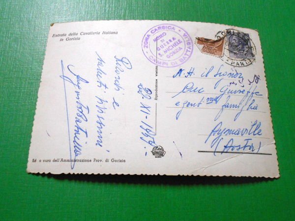 Cartolina Entrata della Cavalleria Italiana in Gorizia 1959.