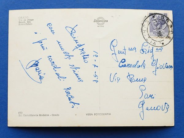 Cartolina Grado - Vita di spiaggia - 1958.