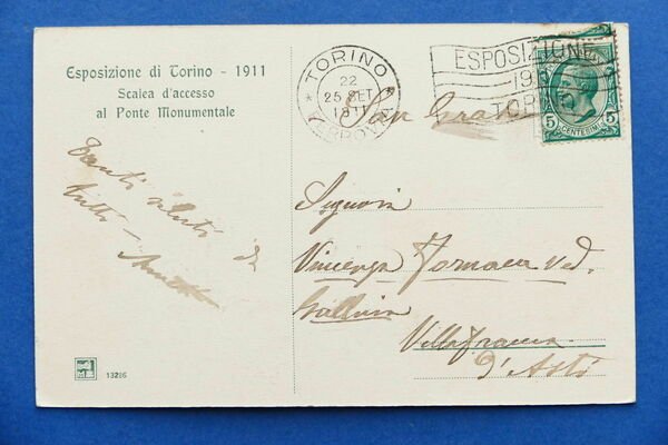 Cartolina Torino - Esposizione 1911 - Scalea d'accesso al ponte …