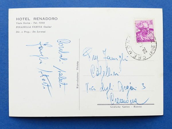 Cartolina Pinarella di Cervia - Hotel Renadoro - 1963.