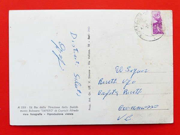 Cartolina Palagiano - Spiaggia di Chiatona - 1964.