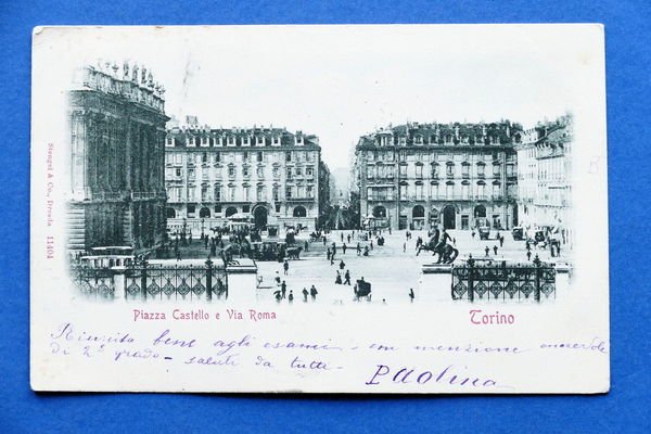Cartolina Torino - Piazza Castello e Via Roma - 1905 …