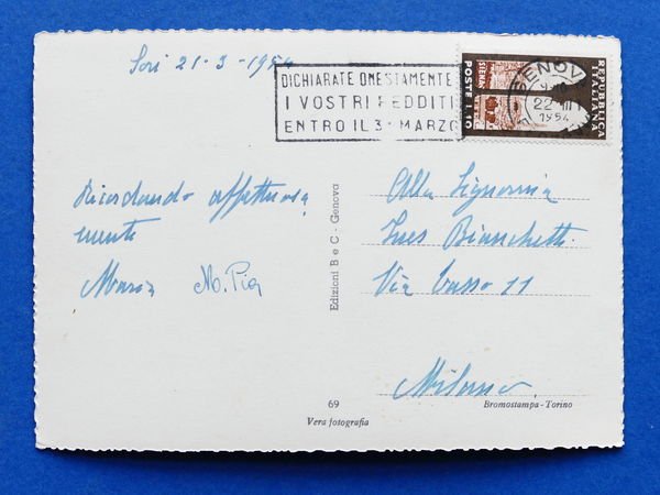 Cartolina Nervi - Viale delle Palme - 1954