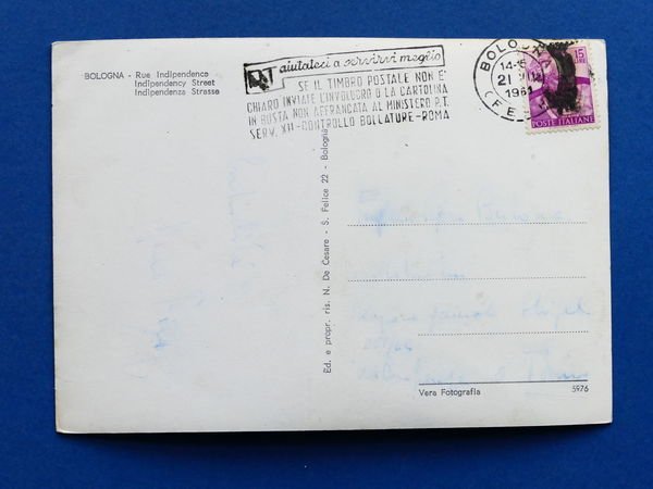 Cartolina Bologna - Via Indipendenza - 1961
