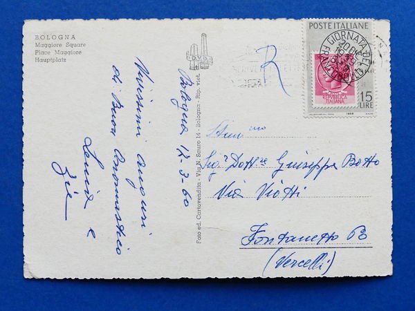 Cartolina Bologna - Piazza Maggiore - 1960
