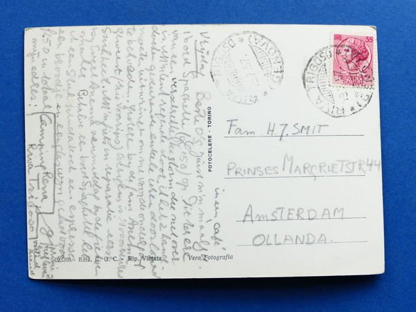 Cartolina Riva Trigosio - Piazza delle Scuole - 1957