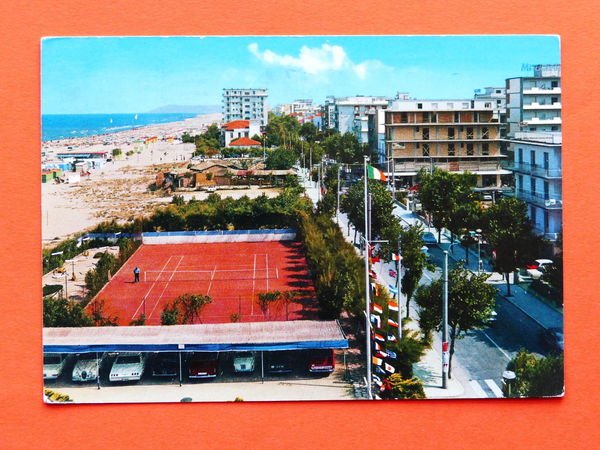 Cartolina Riccione - Tennis al mare - 1970