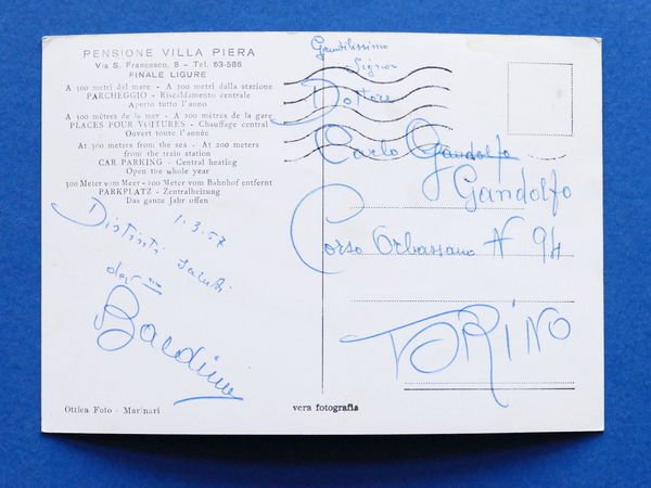 Cartolina Finale Ligure - Pensione Villa Piera - 1967.