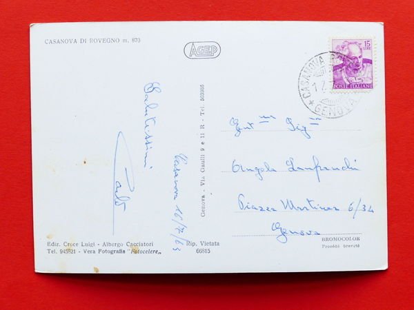 Cartolina Casanova di Rovegno - 1963.