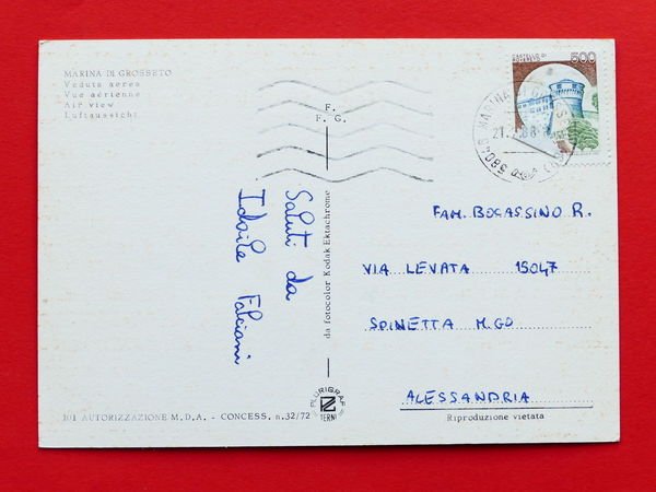 Cartolina Marina di Grosseto - Veduta aerea - 1988.