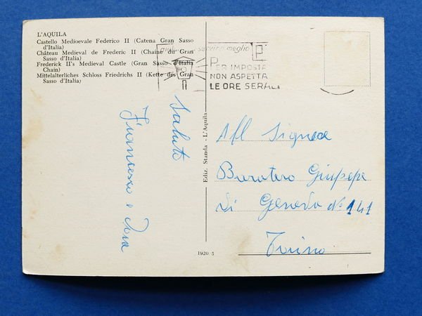 Cartolina L'Aquila - Castello Medievale Federico II - 1955 ca.