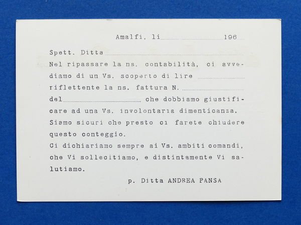Cartolina Pubblicità - Ditta Andrea Pansa Confetti Caramelle - Amalfi …