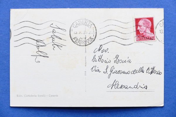 Cartolina Caserta - Palazzo Reale con giardini - 1935