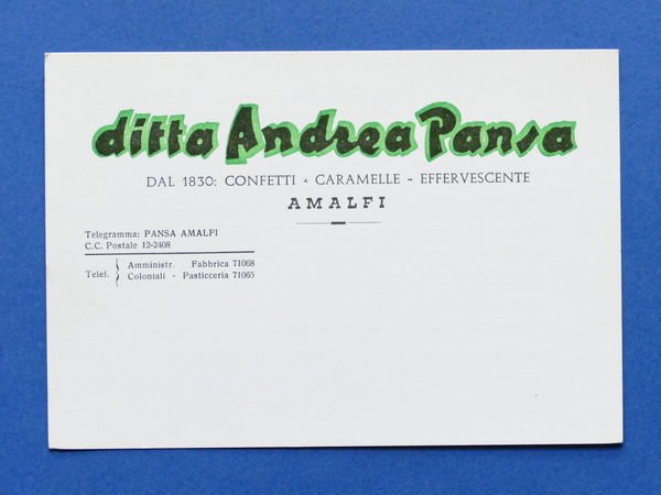 Cartolina Pubblicità Ditta Andrea Pansa Confetti Caramelle - Amalfi 1960 …