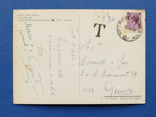 Cartolina Ponte di Nava - Hotel San Carlo - 1970