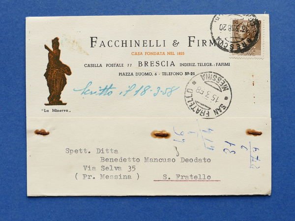 Cartolina Pubblicità - Ditta Facchinelli e Firmo - Brescia - …