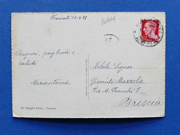 Cartolina Frascati - Pensione San Carlo - 1938