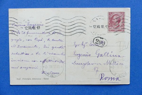 Cartolina Rovereto - Il Castello col fiume Leno - 1918