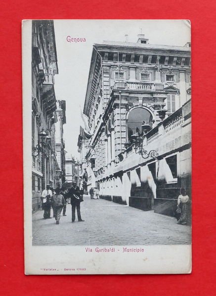 Cartolina Genova - Via Garibaldi - Municipio - 1900 ca.
