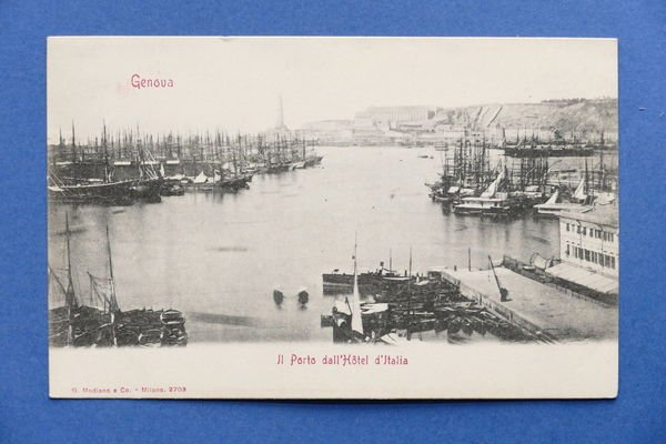 Cartolina Genova - Il Porto dall'Hotel d'Italia - 1900 ca.