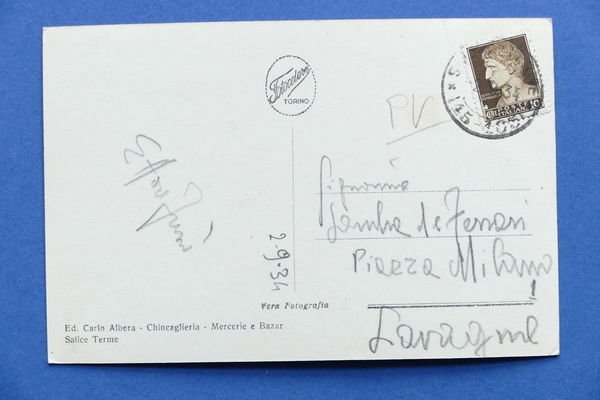 Cartolina Salice Terme - Caffè Teatro - 1934.