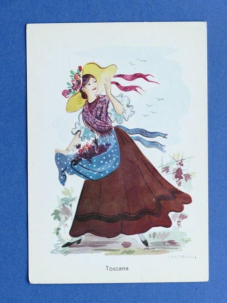 Cartolina Costumi Regionali Italiani - Toscana - Illustratore Calderini 1950 …