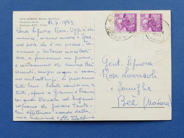 Cartolina Igea Marina - Pensione Gioia - 1963