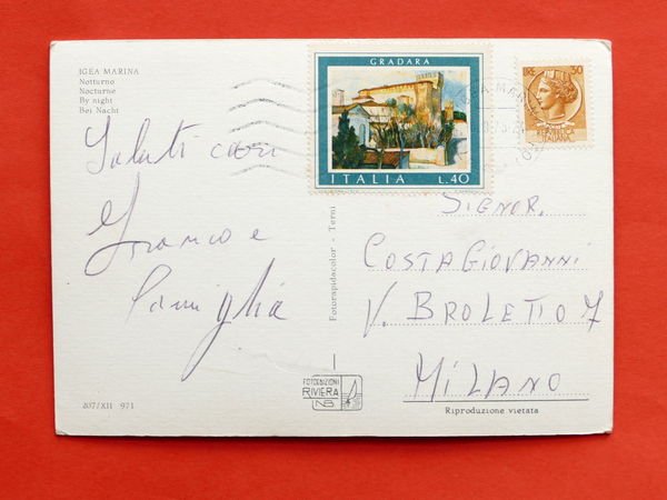 Cartolina Igea Marina - Notturno - 1975