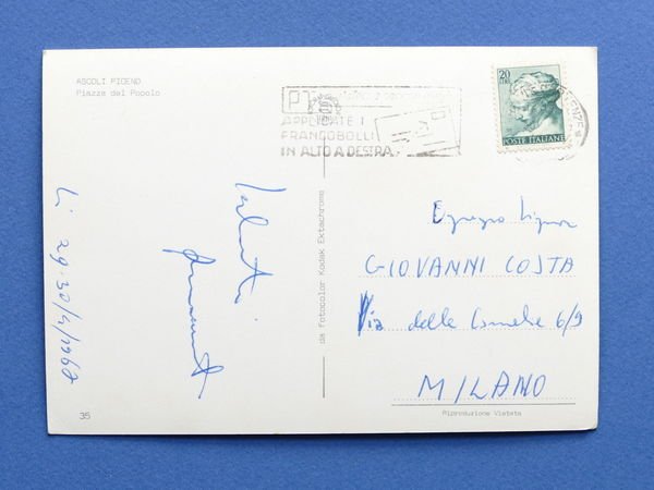 Cartolina Ascoli Piceno - Piazza del Popolo - 1967