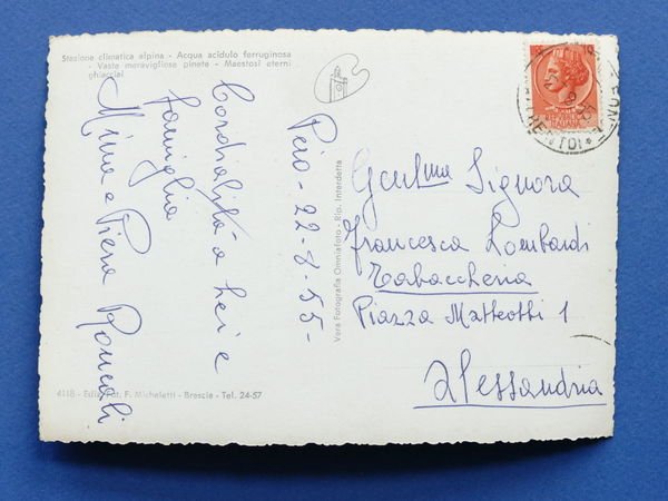 Cartolina Pejo - Stazione arrivo funivia - 1955