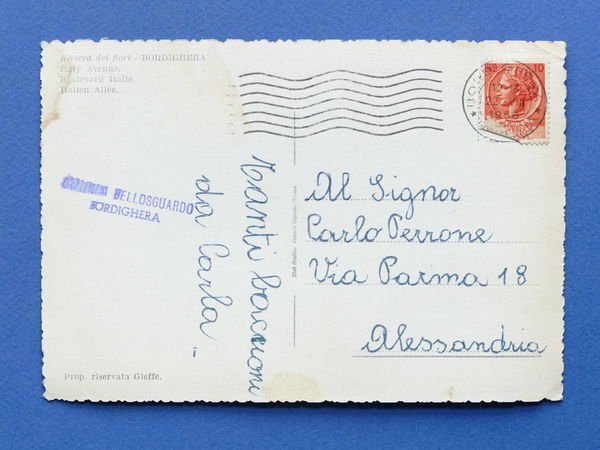 Cartolina Bordighera - Corso Italia - 1956