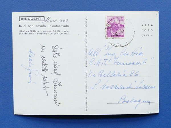 Cartolina Pubblicità - Innocenti Morris im3 - 1963