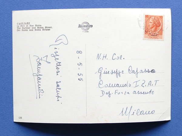 Cartolina Cagliari - Il Porto e Via Roma - 1955