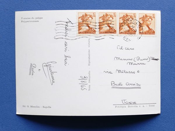 Cartolina Rapallo - Fontana del Polipo e Grande Albergo Europa …