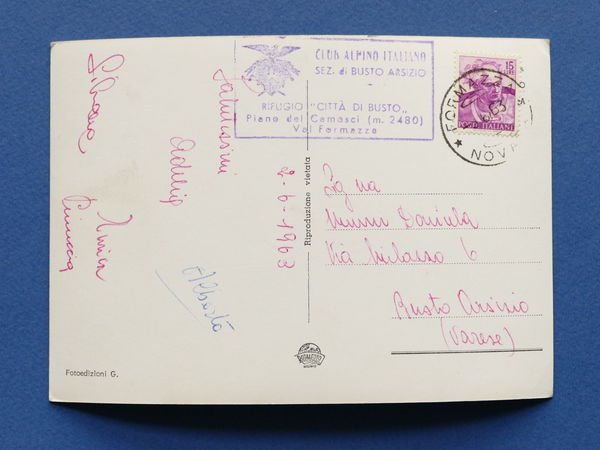 Cartolina Formazza - Rifugio Città di Busto - 1963