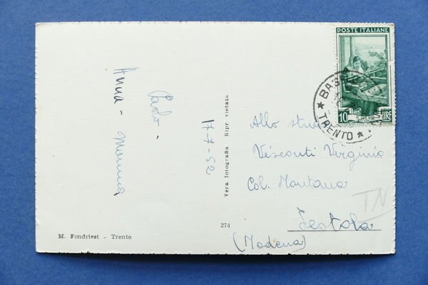 Cartolina Serraia di Pinè - Lido Bagni - 1952