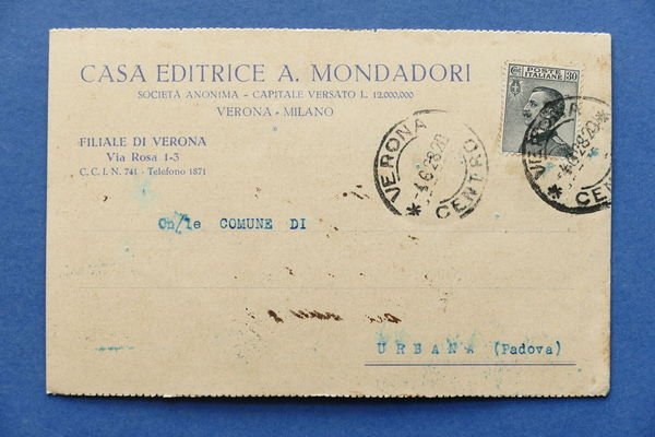 Cartolina Pubblicità - Casa Editrice A. Mondadori - 1928