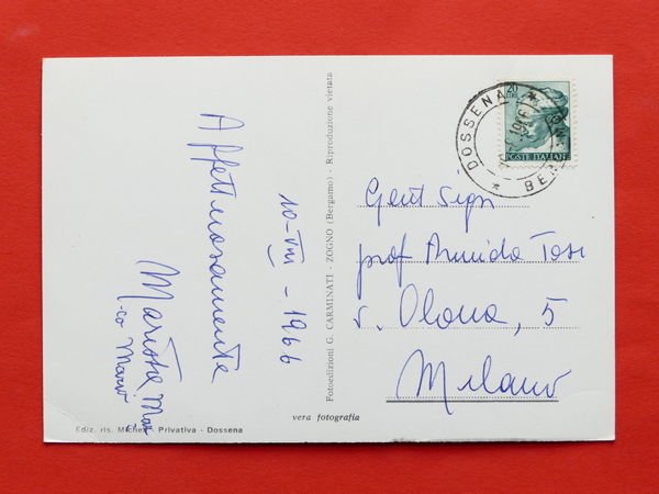 Cartolina Dossena - La Santa Trinità - 1966.