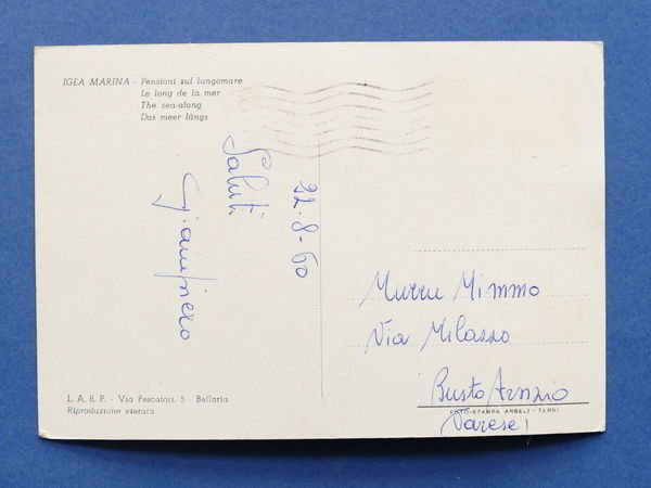 Cartolina Igea Marina - Pensioni sul Lungomare - 1960.