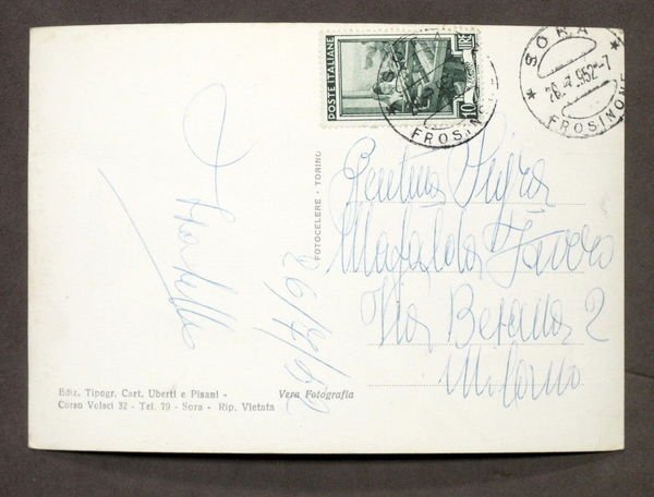 Cartolina Sora - Piazza S. Restituta - 1952